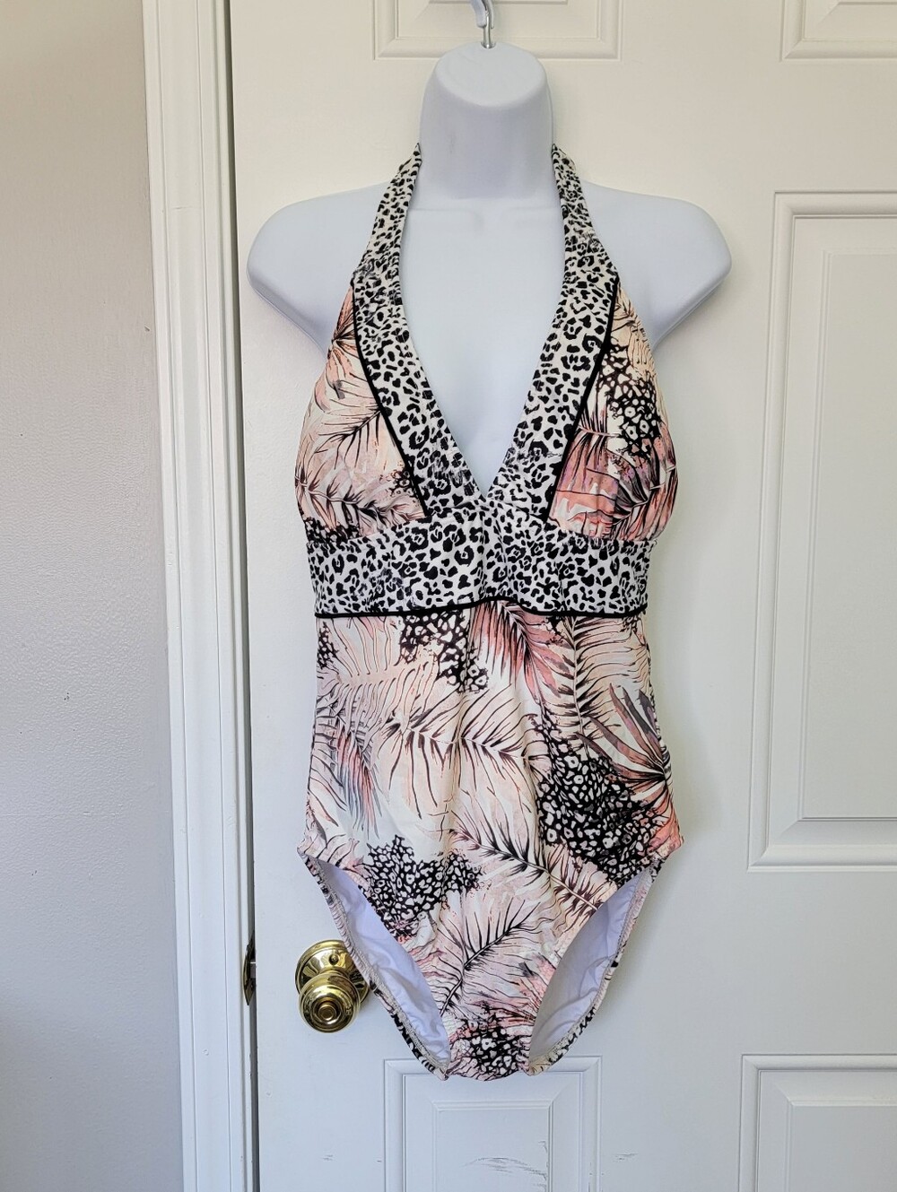 Venus Athens One Piece Swimsuit Boho Animal Print Halter Neck Size 12 EUC